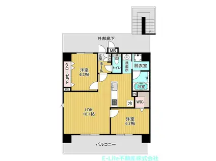 バフェット原水ビル(2LDK/14階)の間取り写真