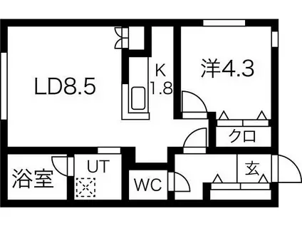 LAMERIDIAN ウエスト(1LDK/3階)の間取り写真