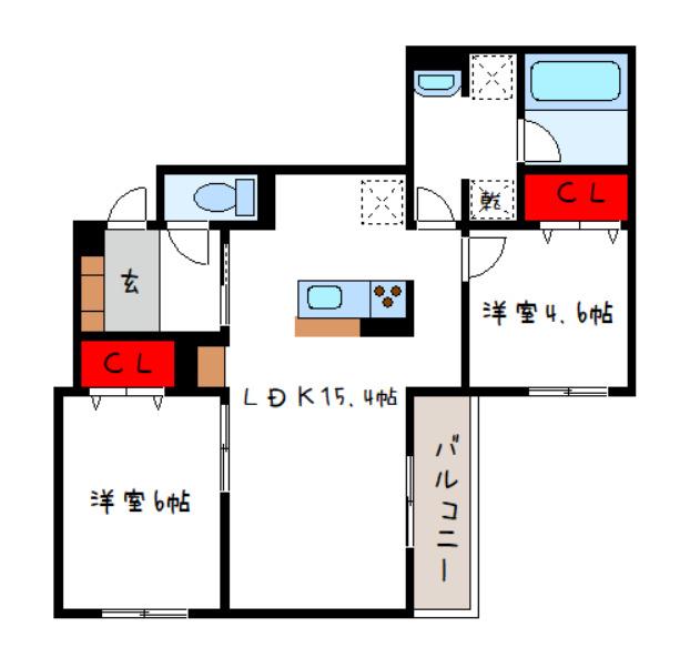 CLASHIST加美東(2LDK/1階)の間取り写真