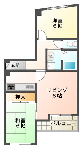 ベルトピア塩屋 I(2LDK/3階)の間取り写真