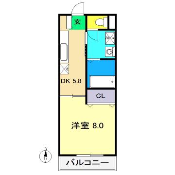 コージーコート(1DK/2階)の間取り写真