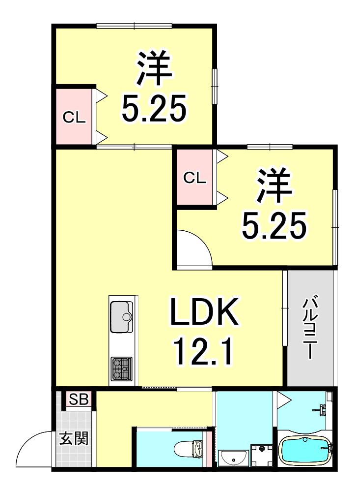 プライム神戸垂水(2LDK/3階)の間取り写真