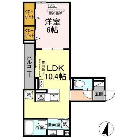 ドムスクレスト湘南台(1LDK/2階)の間取り写真