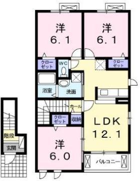 アンソレイユC(3LDK/2階)の間取り写真