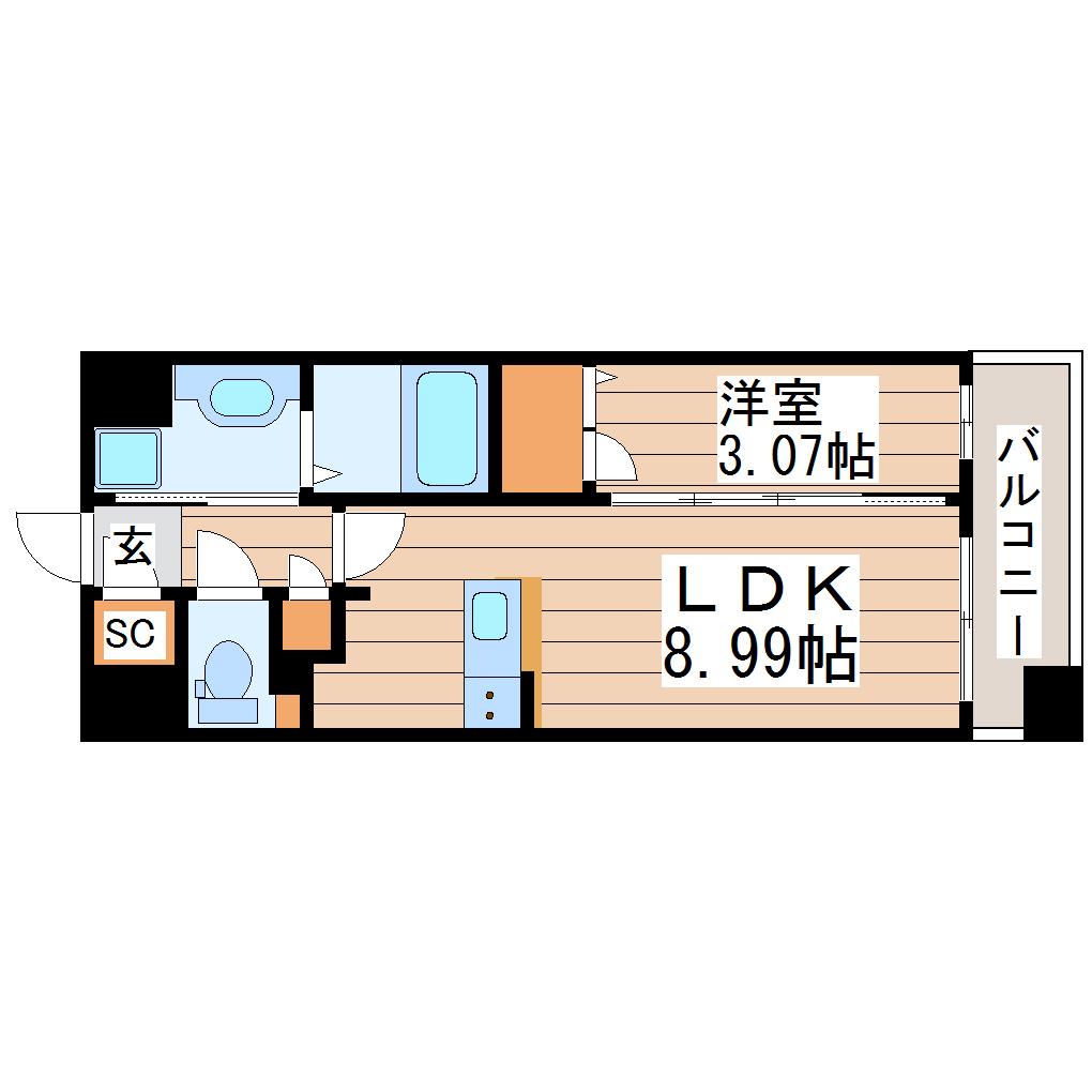 コンフォートレジデンス仙台東口(1LDK/8階)の間取り写真