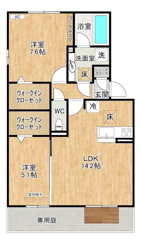NEST PIECE 原町(2LDK/1階)の間取り写真