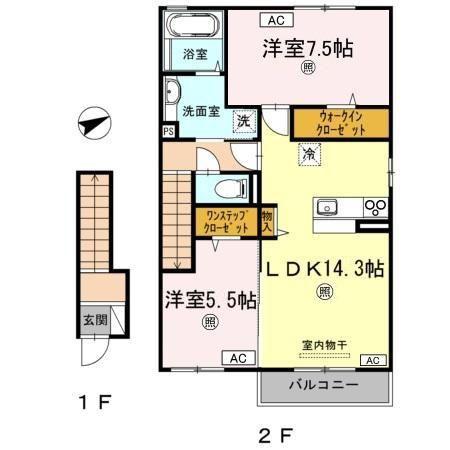 ヴィラ・アムールII(2LDK/2階)の間取り写真