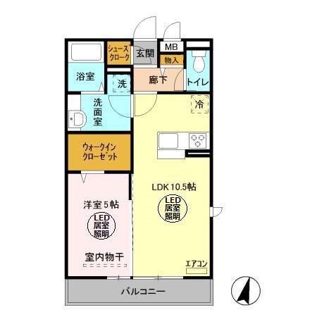 LIS BLANC(1LDK/2階)の間取り写真