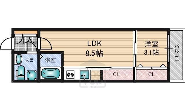 URBAN FLATS江坂(1LDK/6階)の間取り写真