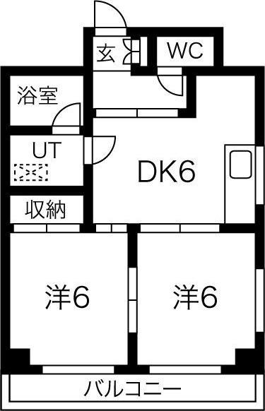 ハニーハイツ渡辺II(2DK/6階)の間取り写真