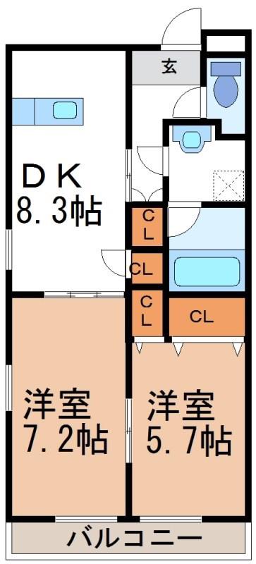 ブレイン安城(2DK/4階)の間取り写真