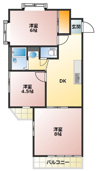 ヒヨシハイツ(3DK/4階)の間取り写真