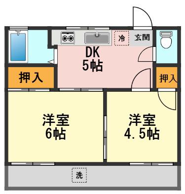 根本ハイツ(2DK/1階)の間取り写真
