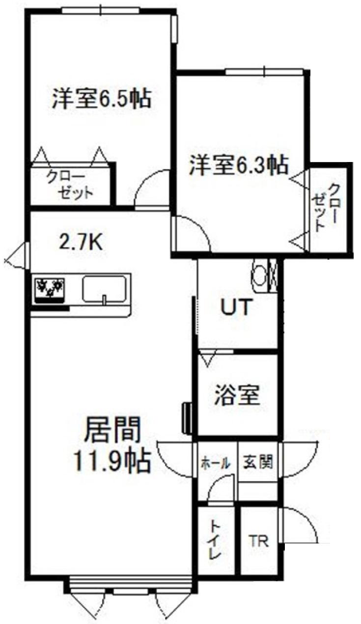 富良野錦町MS A(2LDK/1階)の間取り写真