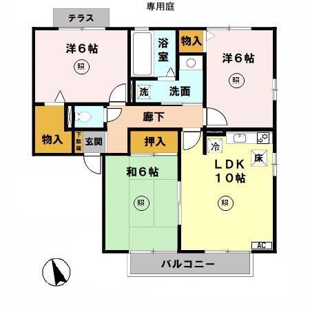 トワイライトB棟(3LDK/1階)の間取り写真