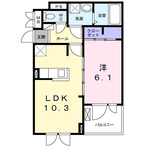 アルカンシェルVIII(1LDK/2階)の間取り写真