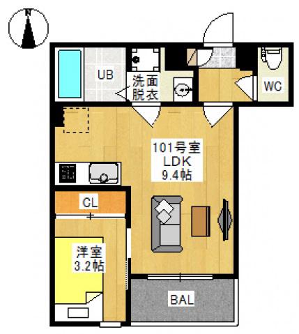 REGALEST伊福町(1LDK/1階)の間取り写真