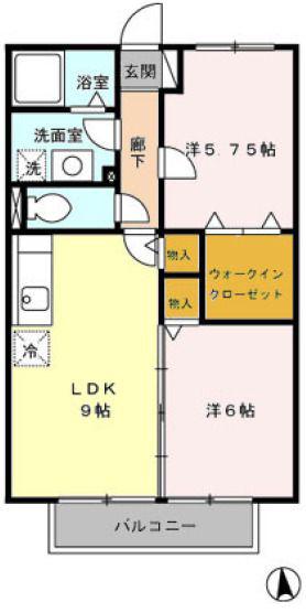 グランデ賀来(2DK/2階)の間取り写真