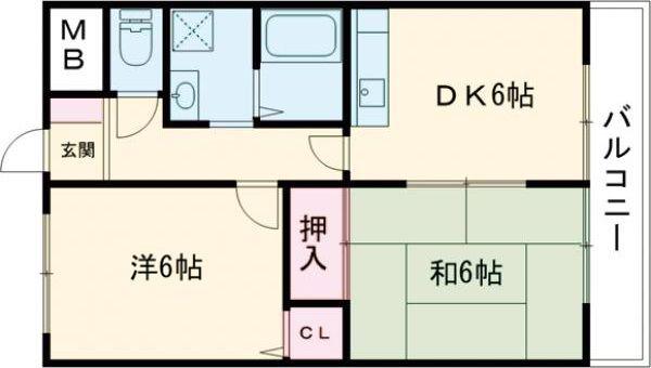 プリオール大安寺(2DK/3階)の間取り写真