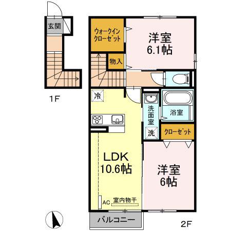 クリスタルハイツ B(2LDK/2階)の間取り写真