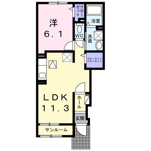 ベルオーブR(1LDK/1階)の間取り写真