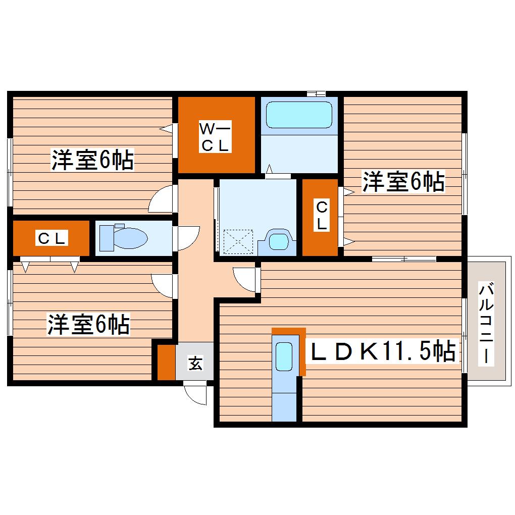 ヒルサイド華(3LDK/1階)の間取り写真