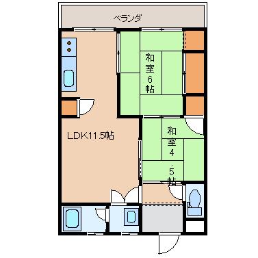 山科ハイツ(2LDK/3階)の間取り写真