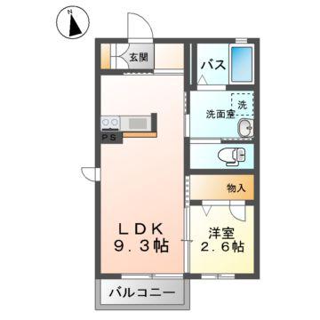 ヒルハイツ山手上(1LDK/1階)の間取り写真