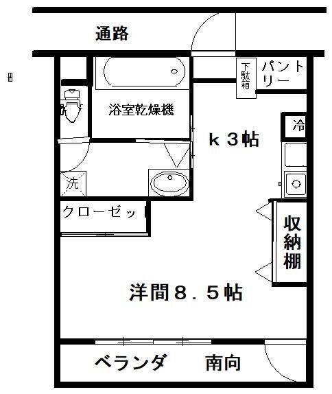 熊野前8ビル(1K/3階)の間取り写真