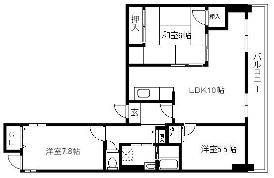 サンシティ四条大宮シャトー朝日(3LDK/9階)の間取り写真