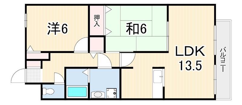 ラフォーレ武庫之荘(2LDK/1階)の間取り写真