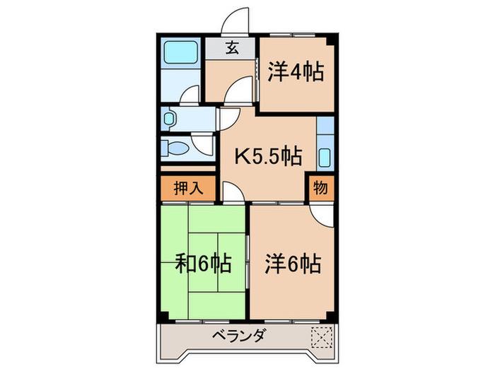 サンハイツ豊(3K/4階)の間取り写真