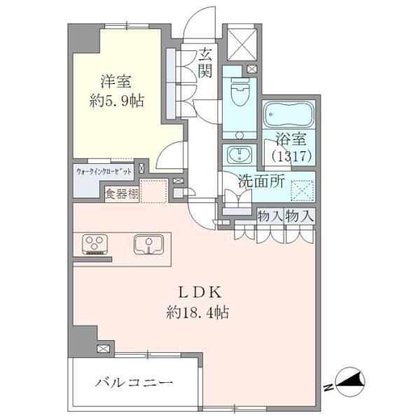 EVERTOW CHOJAMARU エヴァート長者丸(1LDK/2階)の間取り写真