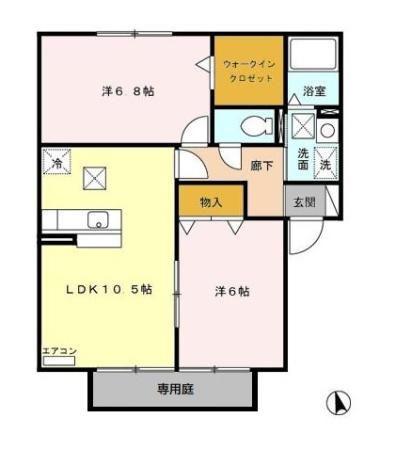 FIND BIRDIE D(2LDK/1階)の間取り写真