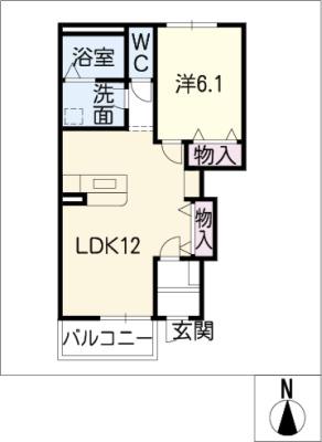 RUHE II(1LDK/1階)の間取り写真