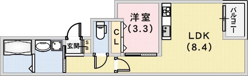 C-GRID神戸脇浜(1LDK/3階)の間取り写真