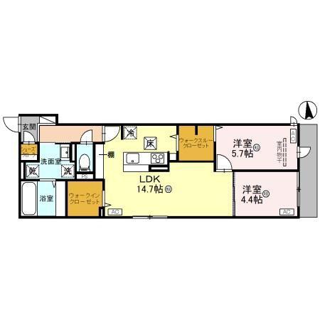 D-ROOM文の里(2LDK/1階)の間取り写真