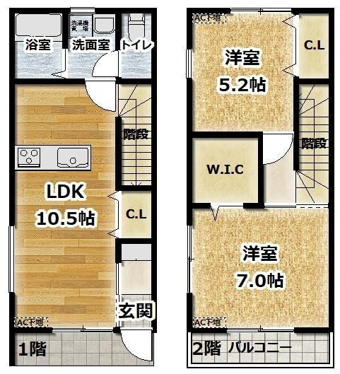 ルミウス北高下II B(2LDK/1階)の間取り写真