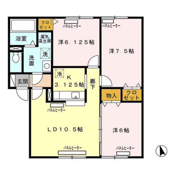 リビングタウン山の手 E棟(3LDK/2階)の間取り写真