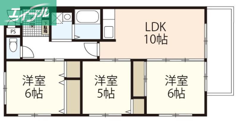 ルネス今村公園(3LDK/3階)の間取り写真