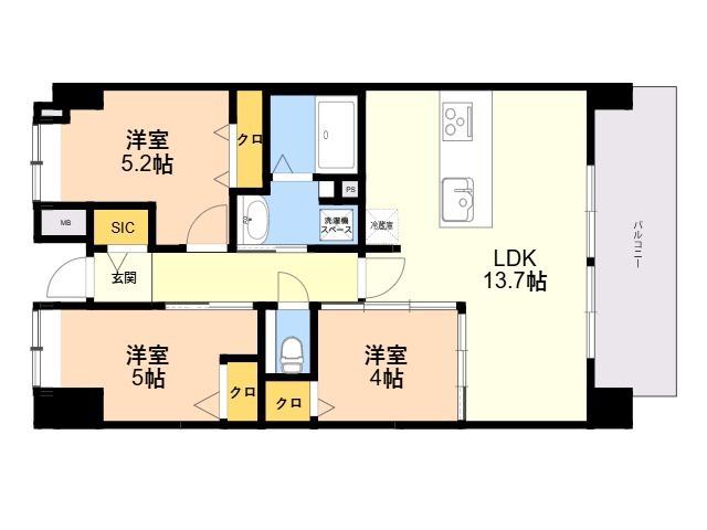 プラトウズ仲原(3LDK/5階)の間取り写真
