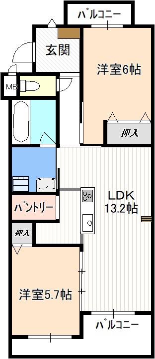 ハイツ正明寺(2LDK/3階)の間取り写真