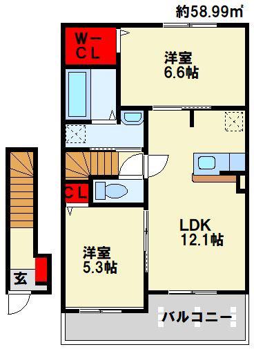 コスモス H(2LDK/2階)の間取り写真