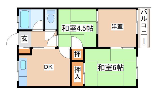 ケイアンドエスマンション白川台(3DK/2階)の間取り写真