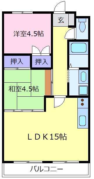 グミヒルズ(2LDK/3階)の間取り写真
