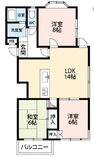 ラフォーレ夙川(3LDK/3階)の間取り写真