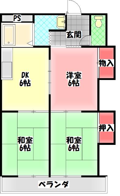 ローズハイツ(3DK/2階)の間取り写真