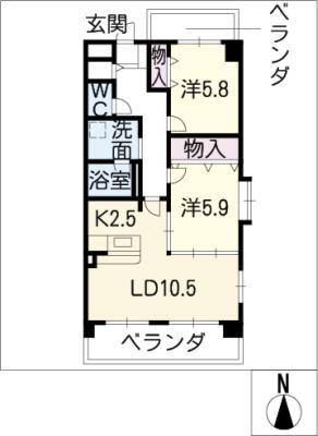 U-DINE市場木(2LDK/5階)の間取り写真