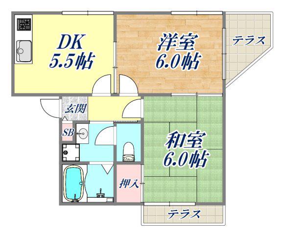 エトワールハイム立花(2DK/1階)の間取り写真