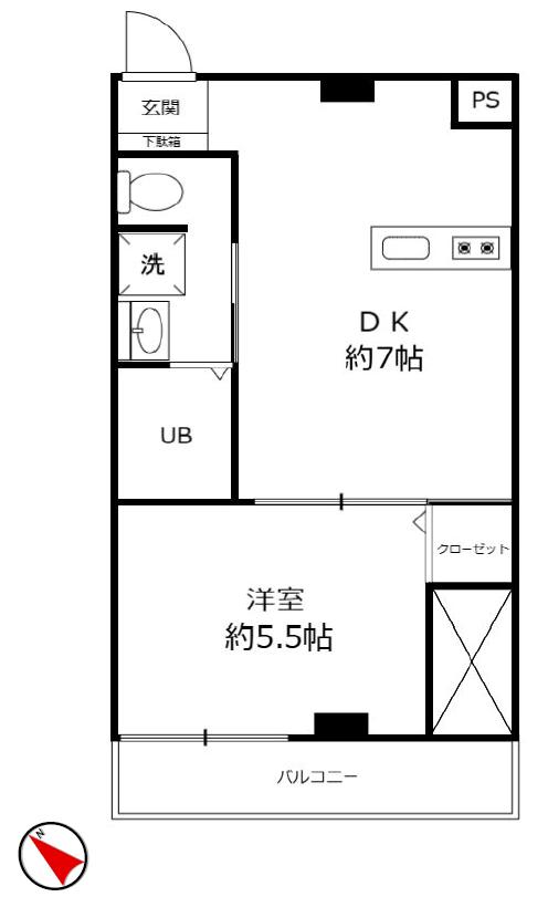 ジョイ赤城元町(1DK/1階)の間取り写真